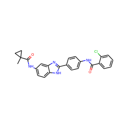 CC1(C(=O)Nc2ccc3[nH]c(-c4ccc(NC(=O)c5ccccc5Cl)cc4)nc3c2)CC1 ZINC000038147877