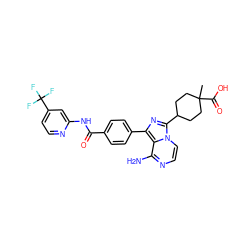 CC1(C(=O)O)CCC(c2nc(-c3ccc(C(=O)Nc4cc(C(F)(F)F)ccn4)cc3)c3c(N)nccn23)CC1 ZINC001772598770