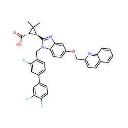 CC1(C)[C@@H](C(=O)O)[C@@H]1c1nc2cc(OCc3ccc4ccccc4n3)ccc2n1Cc1ccc(-c2ccc(F)c(F)c2)cc1F ZINC000220524704