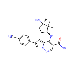 CC1(C)[C@@H](Nc2c(C(N)=O)cnn3cc(-c4ccc(C#N)cc4)cc23)CC[C@@]1(C)N ZINC000146094981