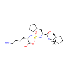 CC1(C)[C@@H]2CC[C@@]1(C)[C@@H](NC(=O)[C@H](CC1CCCC1)NS(=O)(=O)N[C@@H](CCCCN)C(=O)O)C2 ZINC001772622289