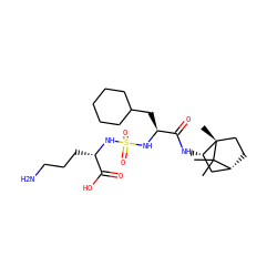 CC1(C)[C@@H]2CC[C@@]1(C)[C@@H](NC(=O)[C@H](CC1CCCCC1)NS(=O)(=O)N[C@@H](CCCN)C(=O)O)C2 ZINC000201001182