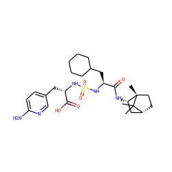 CC1(C)[C@@H]2CC[C@@]1(C)[C@@H](NC(=O)[C@H](CC1CCCCC1)NS(=O)(=O)N[C@@H](Cc1ccc(N)nc1)C(=O)O)C2 ZINC001772625769