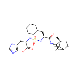 CC1(C)[C@@H]2CC[C@@]1(C)[C@@H](NC(=O)[C@H](CC1CCCCC1)NS(=O)(=O)N[C@@H](Cc1cnc[nH]1)C(=O)O)C2 ZINC001772629811