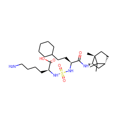 CC1(C)[C@@H]2CC[C@@]1(C)[C@@H](NC(=O)[C@H](CCC1CCCCC1)NS(=O)(=O)N[C@@H](CCCCN)C(=O)O)C2 ZINC000200999611