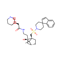 CC1(C)[C@@H]2CC[C@@]1(CS(=O)(=O)N1CCC3(C=Cc4ccccc43)CC1)[C@@](O)(CCNC(=O)C[C@@H]1CN3CCC1CC3)C2 ZINC000027326149