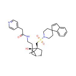 CC1(C)[C@@H]2CC[C@@]1(CS(=O)(=O)N1CCC3(C=Cc4ccccc43)CC1)[C@@](O)(CCNC(=O)Cc1ccncc1)C2 ZINC000027322202