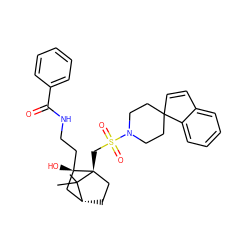 CC1(C)[C@@H]2CC[C@@]1(CS(=O)(=O)N1CCC3(C=Cc4ccccc43)CC1)[C@@](O)(CCNC(=O)c1ccccc1)C2 ZINC000027321965