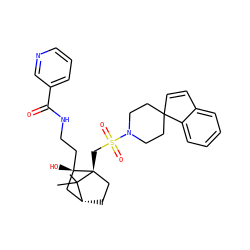 CC1(C)[C@@H]2CC[C@@]1(CS(=O)(=O)N1CCC3(C=Cc4ccccc43)CC1)[C@@](O)(CCNC(=O)c1cccnc1)C2 ZINC000027318875