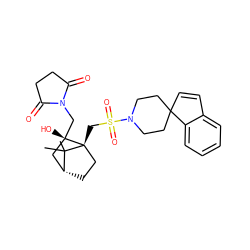 CC1(C)[C@@H]2CC[C@@]1(CS(=O)(=O)N1CCC3(C=Cc4ccccc43)CC1)[C@@](O)(CN1C(=O)CCC1=O)C2 ZINC000027315276