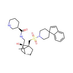 CC1(C)[C@@H]2CC[C@@]1(CS(=O)(=O)N1CCC3(C=Cc4ccccc43)CC1)[C@@](O)(CNC(=O)[C@@H]1CCCNC1)C2 ZINC000027324521