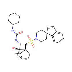 CC1(C)[C@@H]2CC[C@@]1(CS(=O)(=O)N1CCC3(C=Cc4ccccc43)CC1)[C@@](O)(CNC(=O)NC1CCCCC1)C2 ZINC000027317328