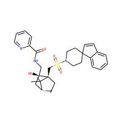 CC1(C)[C@@H]2CC[C@@]1(CS(=O)(=O)N1CCC3(C=Cc4ccccc43)CC1)[C@@](O)(CNC(=O)c1ccccn1)C2 ZINC000027323510