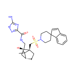 CC1(C)[C@@H]2CC[C@@]1(CS(=O)(=O)N1CCC3(C=Cc4ccccc43)CC1)[C@@](O)(CNC(=O)c1n[nH]c(N)n1)C2 ZINC000027321223