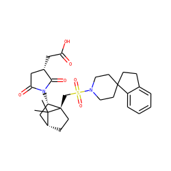 CC1(C)[C@@H]2CC[C@@]1(CS(=O)(=O)N1CCC3(CCc4ccccc43)CC1)[C@@H](N1C(=O)C[C@H](CC(=O)O)C1=O)C2 ZINC000027324759