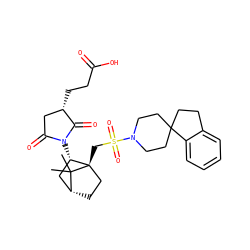 CC1(C)[C@@H]2CC[C@@]1(CS(=O)(=O)N1CCC3(CCc4ccccc43)CC1)[C@@H](N1C(=O)C[C@H](CCC(=O)O)C1=O)C2 ZINC000027324821