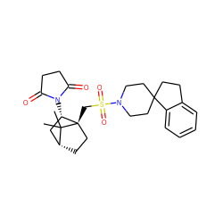 CC1(C)[C@@H]2CC[C@@]1(CS(=O)(=O)N1CCC3(CCc4ccccc43)CC1)[C@@H](N1C(=O)CCC1=O)C2 ZINC000027317739