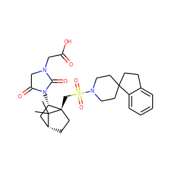 CC1(C)[C@@H]2CC[C@@]1(CS(=O)(=O)N1CCC3(CCc4ccccc43)CC1)[C@@H](N1C(=O)CN(CC(=O)O)C1=O)C2 ZINC000027313388