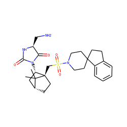 CC1(C)[C@@H]2CC[C@@]1(CS(=O)(=O)N1CCC3(CCc4ccccc43)CC1)[C@@H](N1C(=O)N[C@@H](CN)C1=O)C2 ZINC000027325765