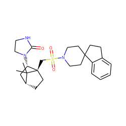 CC1(C)[C@@H]2CC[C@@]1(CS(=O)(=O)N1CCC3(CCc4ccccc43)CC1)[C@@H](N1CCNC1=O)C2 ZINC000027321952