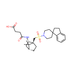 CC1(C)[C@@H]2CC[C@@]1(CS(=O)(=O)N1CCC3(CCc4ccccc43)CC1)[C@@H](NC(=O)CCC(=O)O)C2 ZINC000027323112