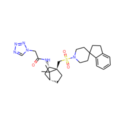 CC1(C)[C@@H]2CC[C@@]1(CS(=O)(=O)N1CCC3(CCc4ccccc43)CC1)[C@@H](NC(=O)Cn1cnnn1)C2 ZINC000027318303