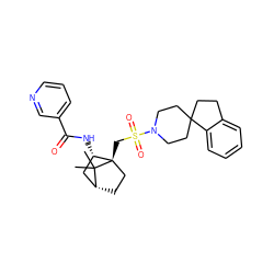 CC1(C)[C@@H]2CC[C@@]1(CS(=O)(=O)N1CCC3(CCc4ccccc43)CC1)[C@@H](NC(=O)c1cccnc1)C2 ZINC000027322155