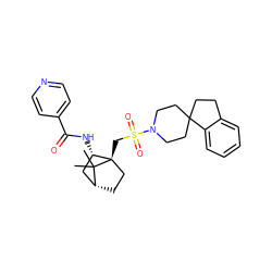 CC1(C)[C@@H]2CC[C@@]1(CS(=O)(=O)N1CCC3(CCc4ccccc43)CC1)[C@@H](NC(=O)c1ccncc1)C2 ZINC000027320234