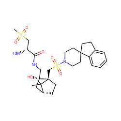 CC1(C)[C@@H]2CC[C@@]1(CS(=O)(=O)N1CCC3(CCc4ccccc43)CC1)[C@](O)(CNC(=O)[C@H](N)CS(C)(=O)=O)C2 ZINC000095607459