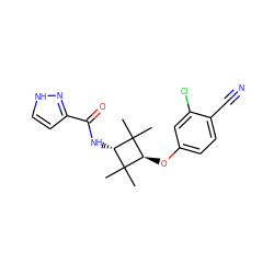 CC1(C)[C@H](NC(=O)c2cc[nH]n2)C(C)(C)[C@H]1Oc1ccc(C#N)c(Cl)c1 ZINC000254103723