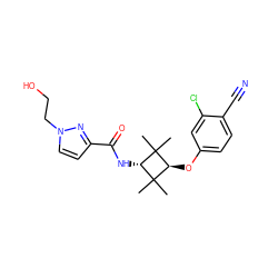 CC1(C)[C@H](NC(=O)c2ccn(CCO)n2)C(C)(C)[C@H]1Oc1ccc(C#N)c(Cl)c1 ZINC000261105031