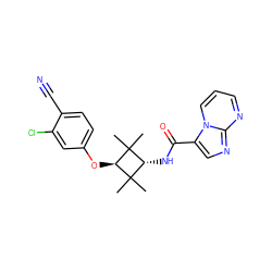 CC1(C)[C@H](NC(=O)c2cnc3ncccn23)C(C)(C)[C@H]1Oc1ccc(C#N)c(Cl)c1 ZINC000261080398