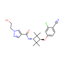 CC1(C)[C@H](NC(=O)c2cnn(CCO)c2)C(C)(C)[C@H]1Oc1ccc(C#N)c(Cl)c1 ZINC000261105618