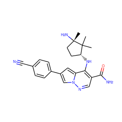 CC1(C)[C@H](Nc2c(C(N)=O)cnn3cc(-c4ccc(C#N)cc4)cc23)CC[C@]1(C)N ZINC000221495479