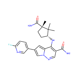 CC1(C)[C@H](Nc2c(C(N)=O)cnn3cc(-c4ccc(F)nc4)cc23)CC[C@]1(C)C(N)=O ZINC000169710844