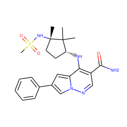 CC1(C)[C@H](Nc2c(C(N)=O)cnn3cc(-c4ccccc4)cc23)CC[C@]1(C)NS(C)(=O)=O ZINC000146146650