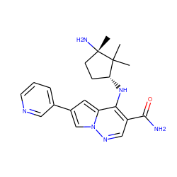 CC1(C)[C@H](Nc2c(C(N)=O)cnn3cc(-c4cccnc4)cc23)CC[C@]1(C)N ZINC000169710826