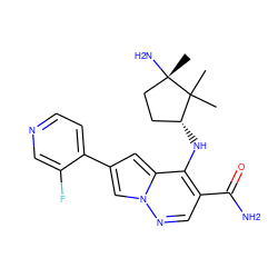 CC1(C)[C@H](Nc2c(C(N)=O)cnn3cc(-c4ccncc4F)cc23)CC[C@]1(C)N ZINC000215307817