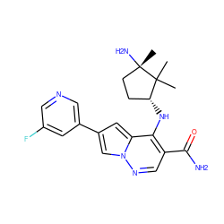 CC1(C)[C@H](Nc2c(C(N)=O)cnn3cc(-c4cncc(F)c4)cc23)CC[C@]1(C)N ZINC001772604448