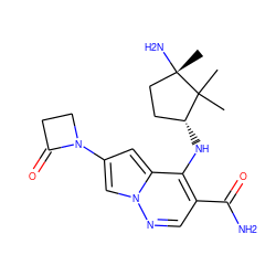 CC1(C)[C@H](Nc2c(C(N)=O)cnn3cc(N4CCC4=O)cc23)CC[C@]1(C)N ZINC000146115095