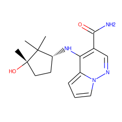 CC1(C)[C@H](Nc2c(C(N)=O)cnn3cccc23)CC[C@]1(C)O ZINC000299822885