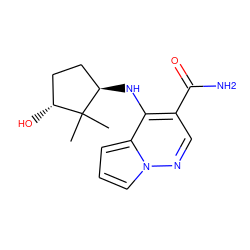 CC1(C)[C@H](O)CC[C@H]1Nc1c(C(N)=O)cnn2cccc12 ZINC000203803308