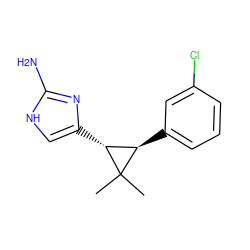 CC1(C)[C@H](c2cccc(Cl)c2)[C@H]1c1c[nH]c(N)n1 ZINC000013588446