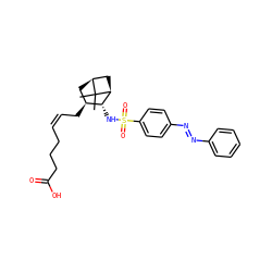 CC1(C)[C@H]2C[C@H](C/C=C\CCCC(=O)O)[C@@H](NS(=O)(=O)c3ccc(/N=N/c4ccccc4)cc3)[C@@H]1C2 ZINC000013521366