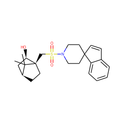 CC1(C)[C@H]2CC[C@@]1(CS(=O)(=O)N1CCC3(C=Cc4ccccc43)CC1)[C@H](O)C2 ZINC000100043779