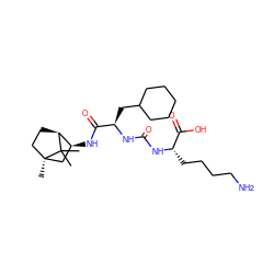 CC1(C)[C@H]2CC[C@]1(C)C[C@@H]2NC(=O)[C@@H](CC1CCCCC1)NC(=O)N[C@@H](CCCCN)C(=O)O ZINC000473114106