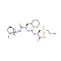 CC1(C)[C@H]2CC[C@]1(C)C[C@H]2NC(=O)[C@@H](CC1CCCCC1)NC(=O)N[C@@H](CS(=O)(=O)CCN)C(=O)O ZINC000473114401