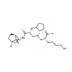 CC1(C)[C@H]2CC[C@]1(C)C[C@H]2NC(=O)[C@H](CC1CCCC1)NC(=O)N[C@@H](CCCCN)C(=O)O ZINC000473111283