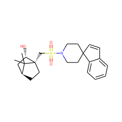 CC1(C)[C@H]2CC[C@]1(CS(=O)(=O)N1CCC3(C=Cc4ccccc43)CC1)[C@@H](O)C2 ZINC000013728255