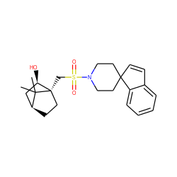 CC1(C)[C@H]2CC[C@]1(CS(=O)(=O)N1CCC3(C=Cc4ccccc43)CC1)[C@H](O)C2 ZINC000013731628